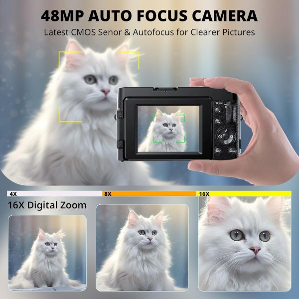 4K Digital Camera for Photography, WiFi 64MP 180° Flip Screen 3" Autofocus Vlogging Camera for YouTube, 16X Zoom Compact Point and Shoot Cameras for Beginner with 32GB Card, 2 Batteries - Image 3