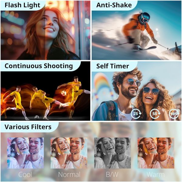 4K Digital Camera for Photography, WiFi 64MP 180° Flip Screen 3" Autofocus Vlogging Camera for YouTube, 16X Zoom Compact Point and Shoot Cameras for Beginner with 32GB Card, 2 Batteries - Image 4