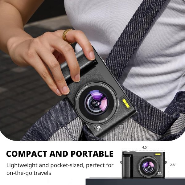 4K Digital Camera for Photography, WiFi 64MP 180° Flip Screen 3" Autofocus Vlogging Camera for YouTube, 16X Zoom Compact Point and Shoot Cameras for Beginner with 32GB Card, 2 Batteries - Image 5
