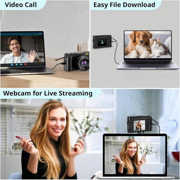 4K Digital Camera for Photography, WiFi 64MP 180° Flip Screen 3" Autofocus Vlogging Camera for YouTube, 16X Zoom Compact Point and Shoot Cameras for Beginner with 32GB Card, 2 Batteries - Image 6