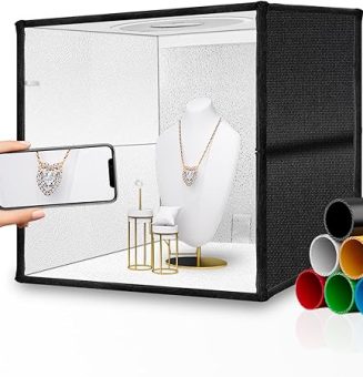 Photo Studio Light Box, 16"x16" Professional Shooting Tent Kit with 160 LED Lights & 6 Color PVC Backdrops, Folding Light Box Portable Studio Box Jewelry Products