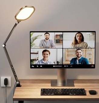Video Conference Light for Computer, Dimmable Camera Lighting for Video Recording, Meeting, Laptop & Webcam, 15W Ring Light with C- Clamp,Swing Arm, Remote, Memory & Timer CRI >95