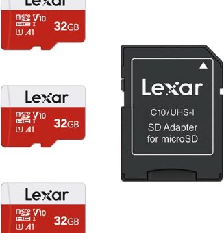 Lexar 32GB Micro SD Card 3 Pack, microSDHC UHS-I Flash Memory Card with Adapter - Up to 100MB/s, U1, Class10, V10, A1, High Speed TF Card (3 microSD Cards + 1 Adapter)