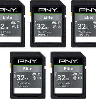 PNY 32GB Elite Class 10 U1 V10 SDHC Flash Memory Card - 100MB/s Read, Class 10, U1 Full HD, UHS-I, Full Size SD (Pack of 5)